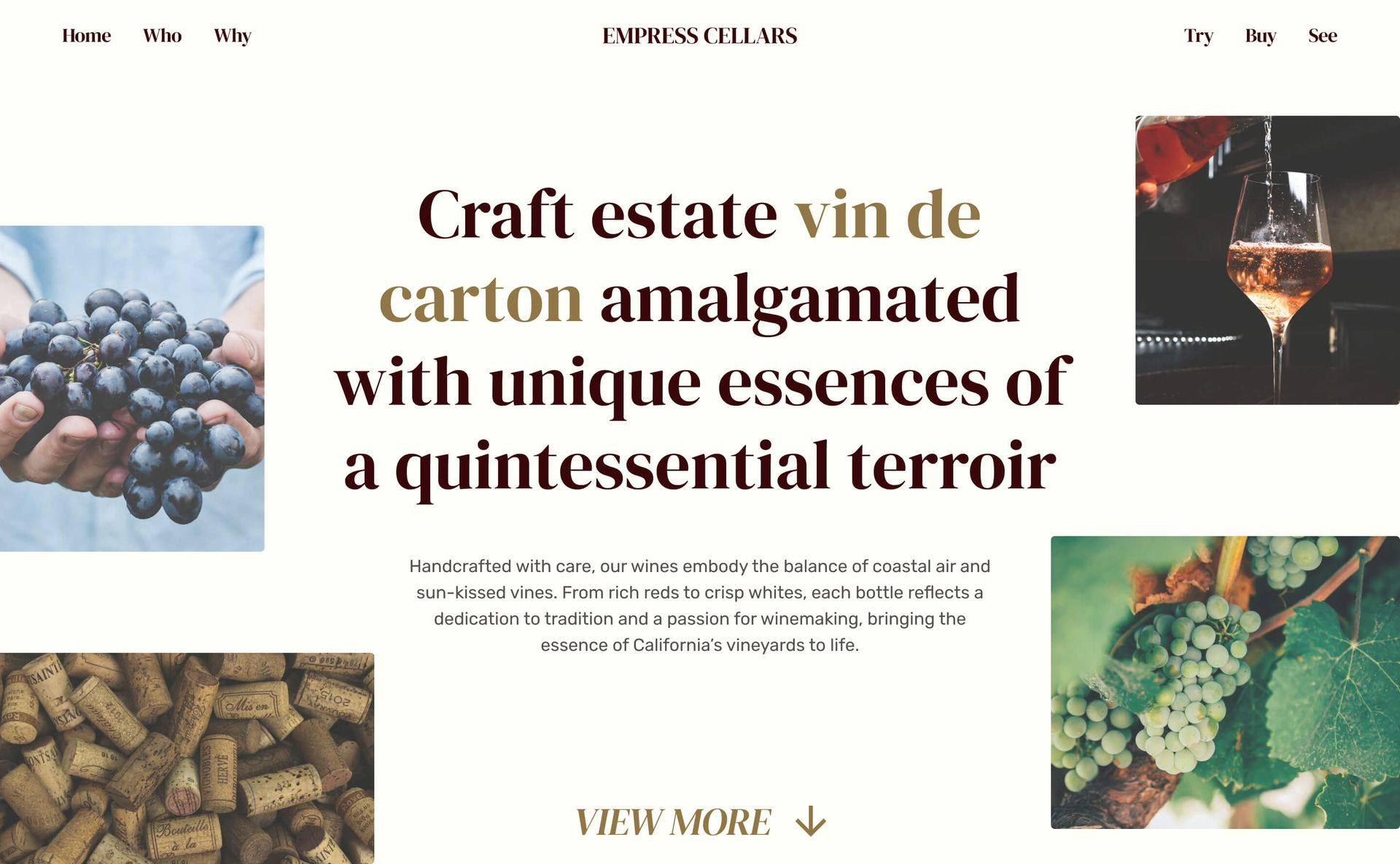 An inviting vineyard-themed website design with elegant typography and vivid imagery, perfect for wineries looking to enhance their online presence.