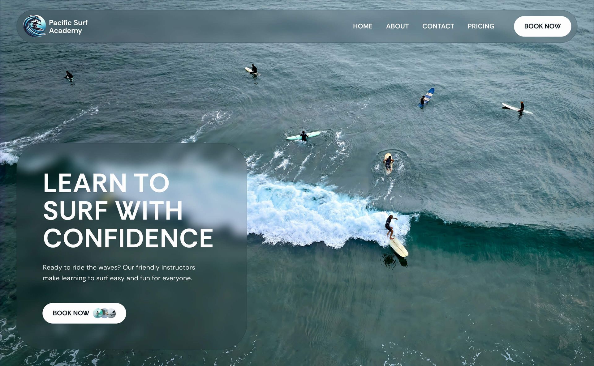 A lively and inviting surf school website design featuring surfers enjoying the waves.